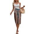 thumbnail image 3 of Women Print High-Waisted, Split-Hem Wrap Skirt Blue L, 3 of 9