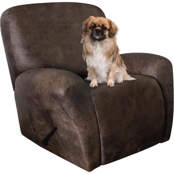 Leather Like Recliner Chair Covers Heavy Duty, 4 Pieces Lazy Boy Recliner Cover for Recliner Chair, Leather Cover for Recliner slipcovers Washable for Pets (Dark Brown)