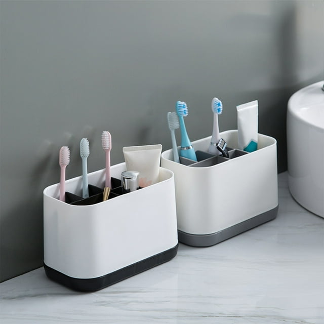 Sentmoon Toothbrush Holder Organizer Plastic Bathroom Counter Caddy for Toothbrush Toothpaste Storage Multi Compartment Vanity Organizer Keeps Bathroom Tidy Drainage Design Dental