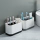 thumbnail image 1 of Organizador de cepillo de dientes para encimera de baño - Cepillo de dientes de plástico y portapasta con agujeros de drenaje, estantería desmontable, montaje en la pared, gris, 7,09x4,72x3,86, 1 of 6