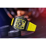 GUANQIN Men Automatic Wrist Watch Skeleton Tourbillon Tonneau Design Waterproof Adjustable Silicone Strap Business Luminous Sapphire Crystal Multifunction Clock