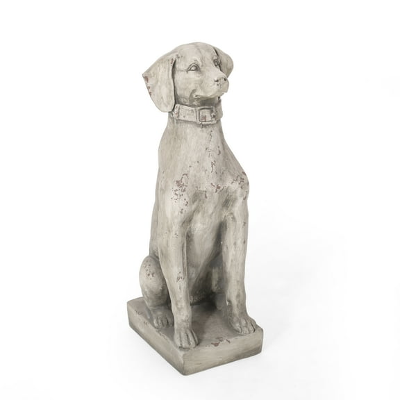 Noble House 31.5" Hilldom Cast Stone Outdoor Dog Dog Garden Statue