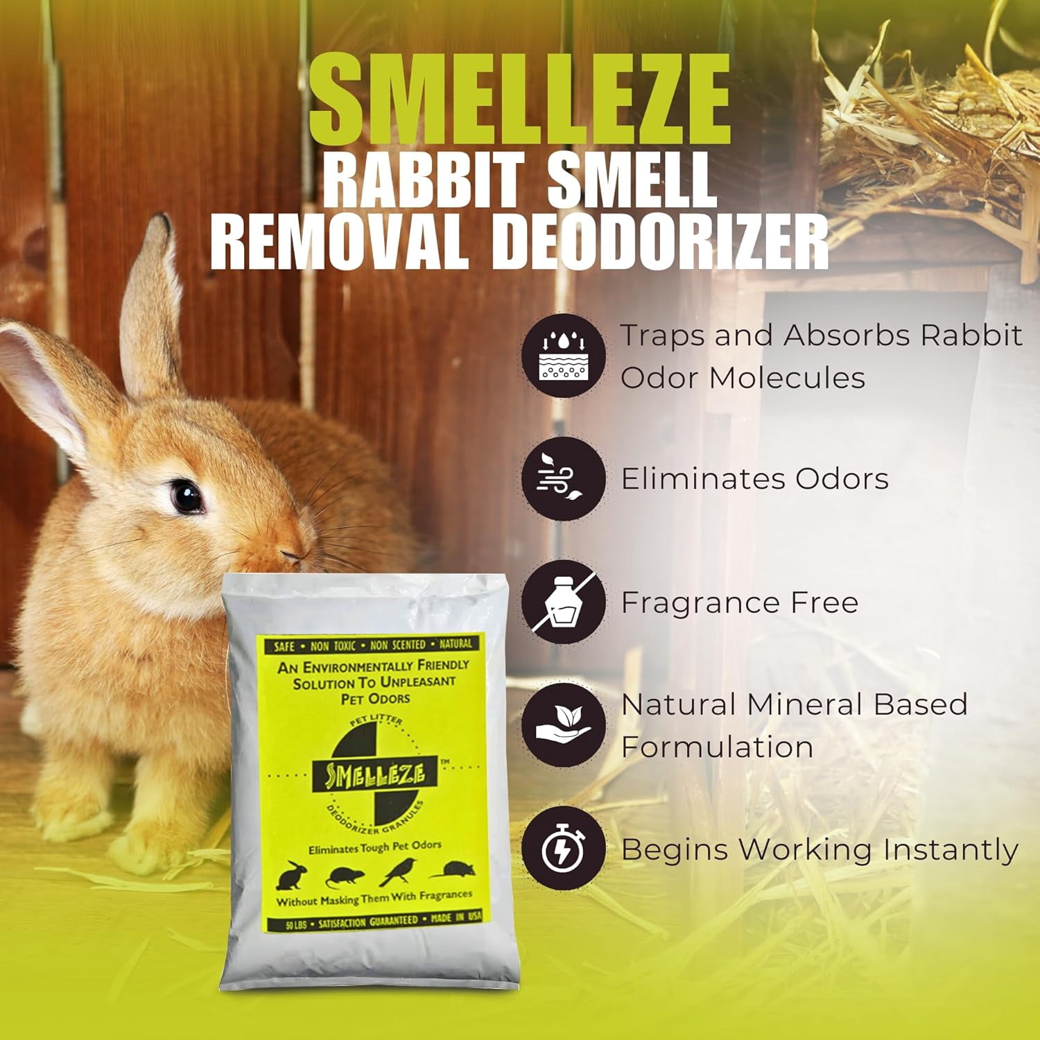 SMELLEZE Natural Pet Litter Smell Deodorizer Granules 50 lb. Bag