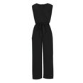 thumbnail image 3 of Staron Women's Casual Jumpsuit Sleeveless Belted Solid Color Loose Fit Romper Vacation Travel Party, Black XL, 3 of 5