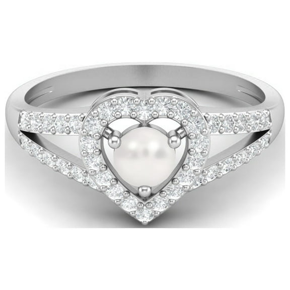 Mooneye 0.83 Cts Round Pearl 925 Sterling Silver Solitaire Accent Split Shank Women Wedding Rings