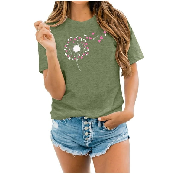 Fesfesfes Women's Blouses Women Fashion Valentines Day Crew Neck Printed Short Sleeve T-shirt Casual Loose Shirt Tops Tshirts Shirts for Women 8(L)