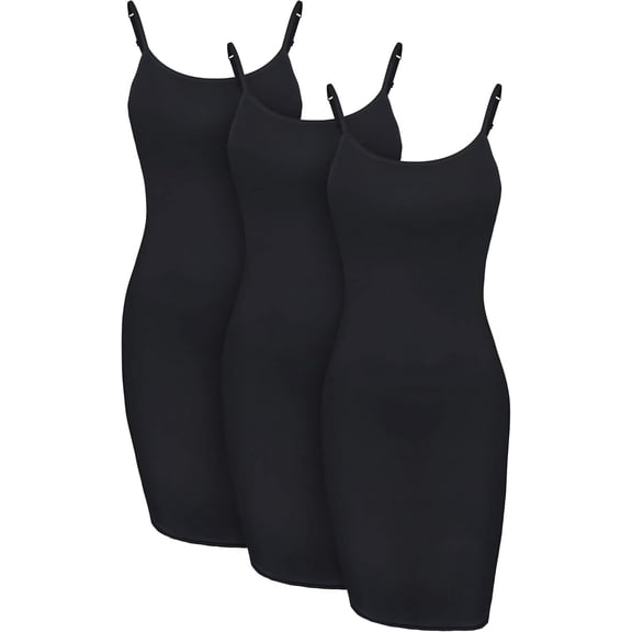 WILLBOND 3 Pieces Basic Cami Women Long Tanks Dress with Strap, Solid Color