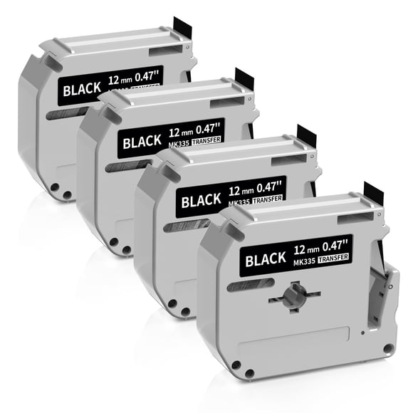 Anycolor M-K335 Label Tape White on Black Replacement for Brother P Touch M Tape 12mm 0.47 MK335 M-335 for Brother PT-M95 PT-70BM PT-90 PT-85 PT65 Label Maker Refills 4 Pack