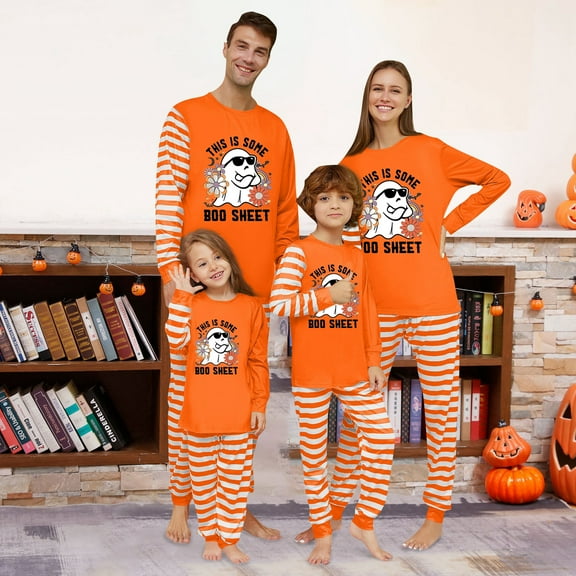 Halloween Family Matching Pajamas Set – Boo, Pumpkin & Fall Themed PJs for Couples, Mom, Dad – Long Sleeve Sleepwear & Loungewear