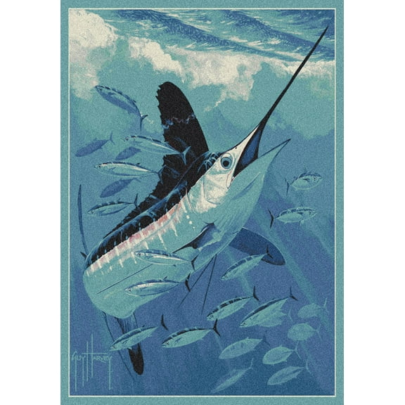 Milliken Blue Nautical Fishes Area Rug Rally the School - Aprx 5' 4" x 7' 8"