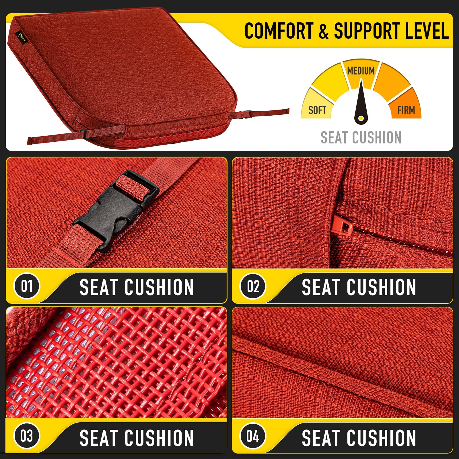 SUNROX DryFast Foam Outdoor Chair Cushion with DryMesh Drainage, All-Weather FadeShield Water Resistant Patio Furniture Cushions, Ultra Durable Patio Chair Cushions