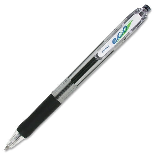 Zebra Pen Eco Jimnie Clip Retractable Ballpoint Pens Medium Pen Point - 1 mm Pen Point Size - Refillable - Retractable - Black - Smoke Barrel - 12 / Dozen