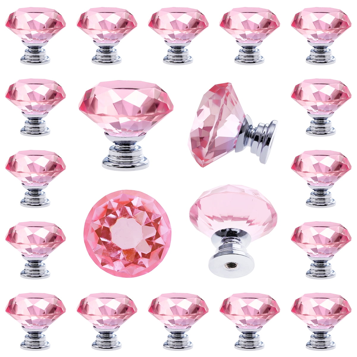 25 pcs Crystal Colorful Glass Drawer Pulls 30 mm Decorative Knobs for Kitchen Bathroom Cabinet, Dresser and Cupboard