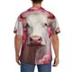 thumbnail image 3 of Balery Flower White Cow Camisa Casual de Manga Corta con Botones para Hombre, Texturizada, Estilo Cubano, para Playa, Verano-X-Large, 3 of 5