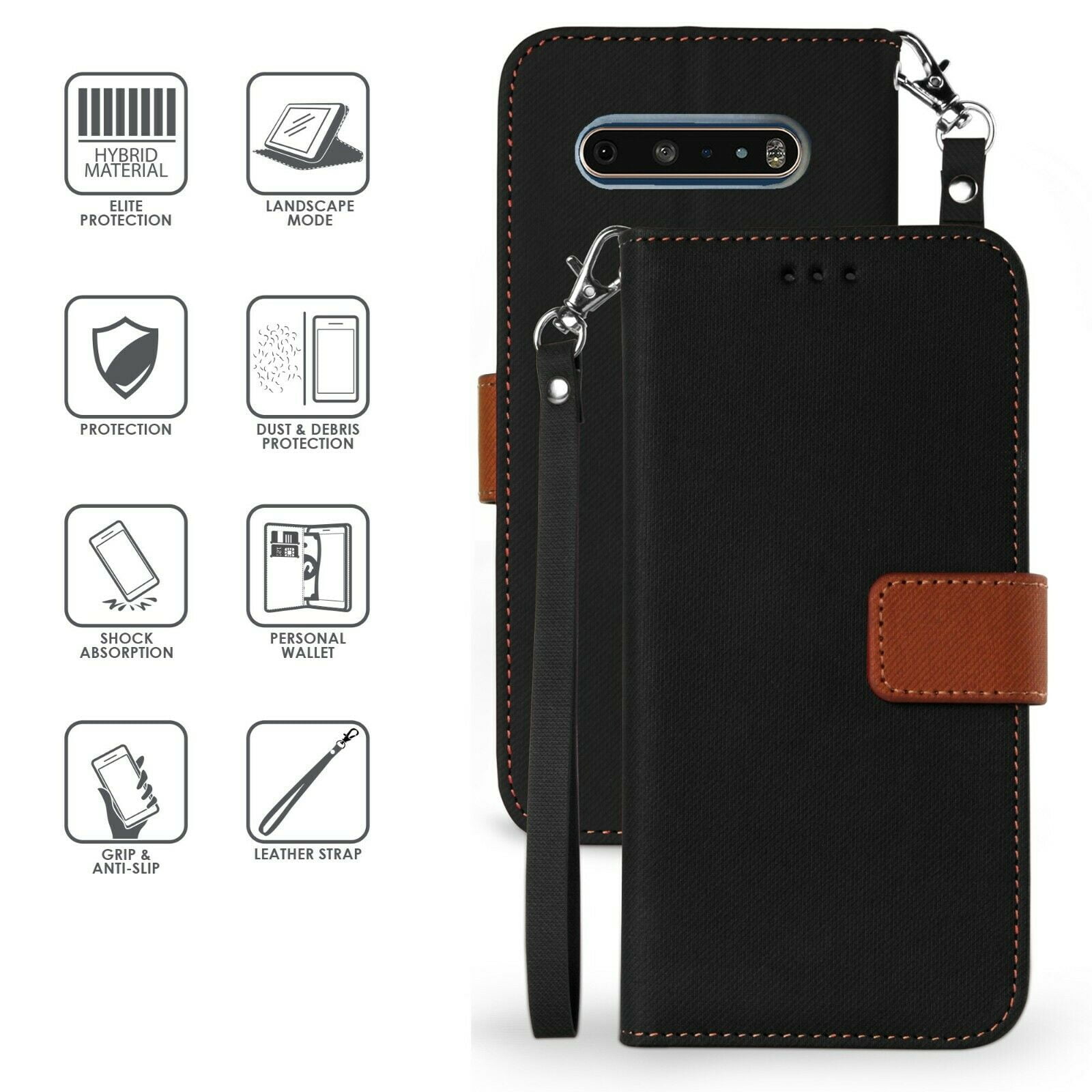 for LG V60 ThinQ Wallet Case Phone Case Hybrid 2-Tone Wallet Kick stand Card  Pocket Pouch Screen Flip Cover (Blue Brown) - Walmart.com
