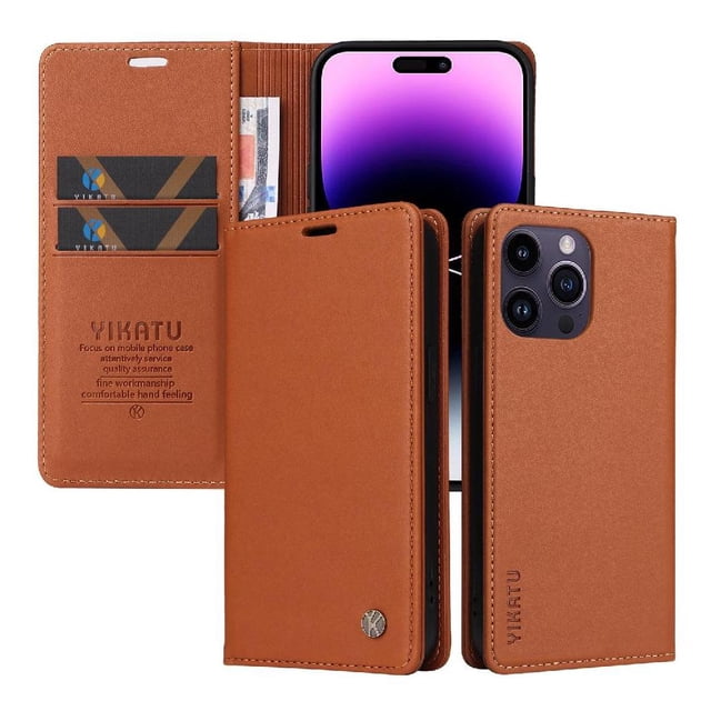 Funda para iPhone 15 Pro Max Estuche de Cuero PU Tipo Cartera con Ranuras para Tarjetas y Cierre Magnético