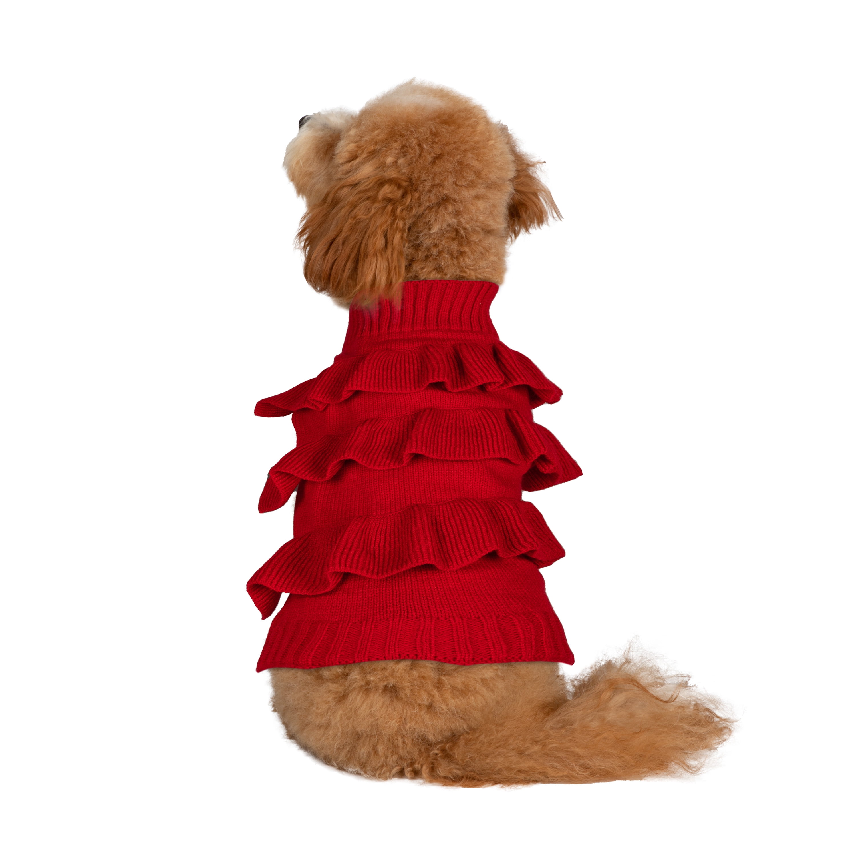 Christian Siriano, Dog Clothes Ruffle Dog or Cat Sweater, Red, S