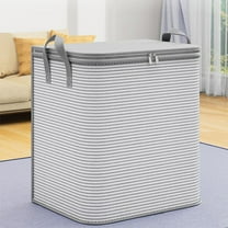 PATLOLLAV Stripe Storage Bag with Lid, Non-woven Fabric Foldable Closet Organizers and Storage Containers with Handles Storage Bags Moving Boxes for Organizing Comforter Clothes Bedroom Travel
