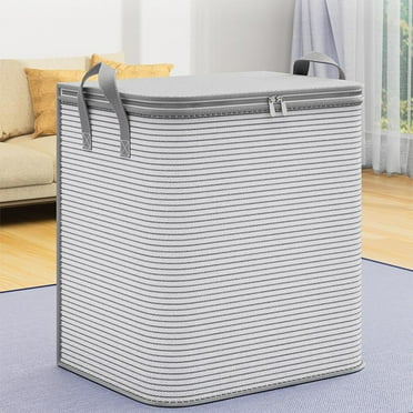 PATLOLLAV Stripe Storage Bag with Lid, Non-woven Fabric Foldable Closet Organizers and Storage Containers with Handles Storage Bags Moving Boxes for Organizing Comforter Clothes Bedroom Travel