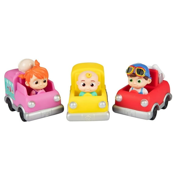 CoComelon Cars Toy 3 Pack - JJ, Tomtom & YoYo with School Bus, Fire Truck & Ice Cream Truck - Ages 2