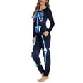 thumbnail image 2 of Renewold Cozy Halloween Pajamas for Women 2 Pieces Warm Blue Skull PJ Tee Pants Set with Big Pockets Stylish Long Sleeve Athletic Clothing Sleepwear Size 3XL, 2 of 5