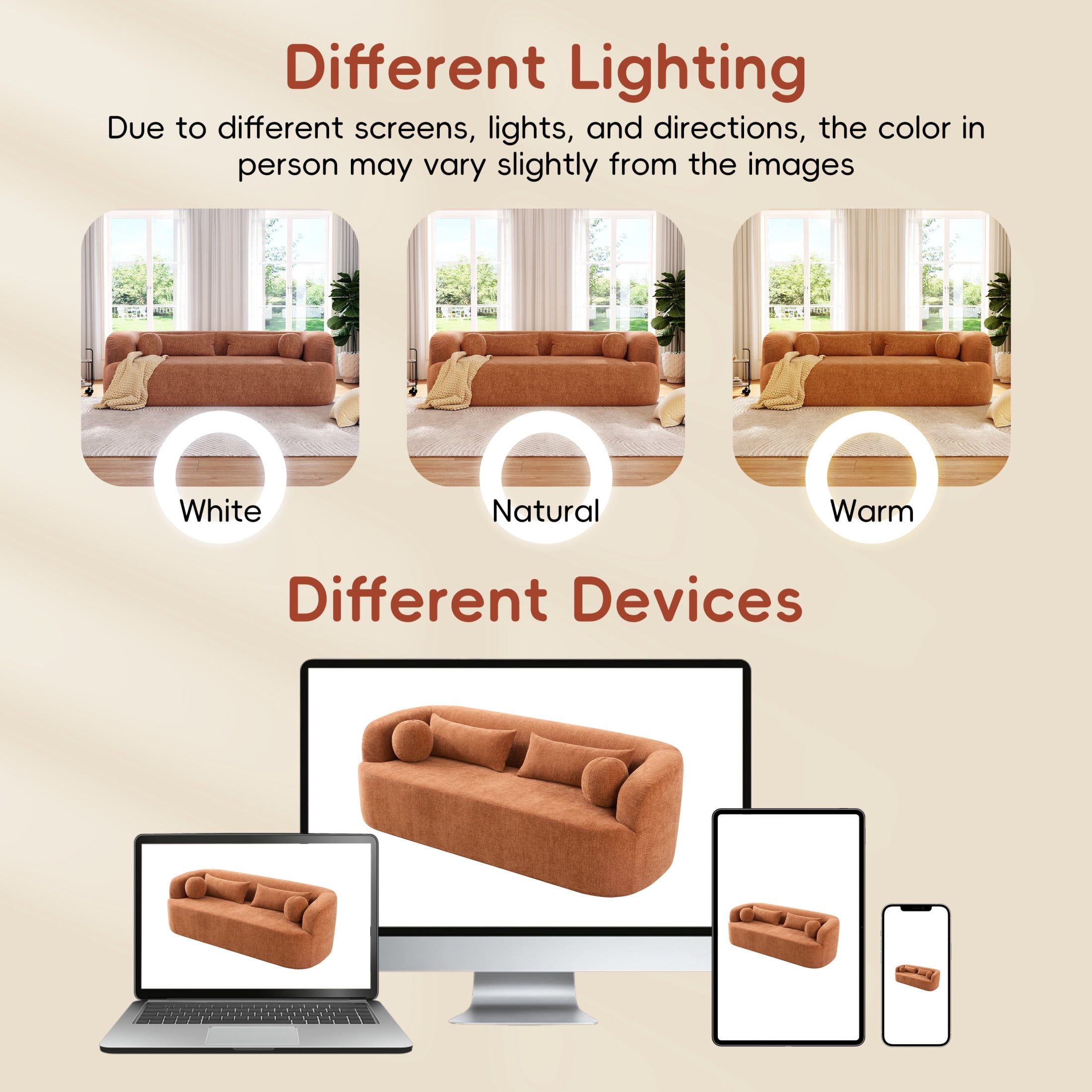 Noble House 86" Modern Chenille Boneless Sofa, 3-Seater Curved Cloud Couch with Pocket Springs for Living Room, Orange