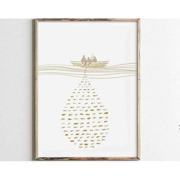 Christ And The Fisherman, Christ Bible Art, Miraculous Fish God Provides, Modern Bible Verse Wall Bible Sketch Boho Scripture Wall Art, Modern Wall Decor, 8x12 UNFRAMED