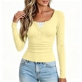 thumbnail image 6 of ClodeEU Women's Henley Long Sleeve Ribbed Fitted Top, Half Button V Neck Basic Casual Layering T Shirts ,Women's Plus M, 6 of 8