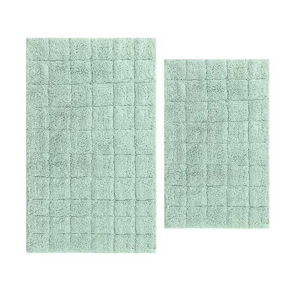 Knightsbridge 2-Piece 100% Cotton Summer Tile Bath Rug Set 17"x24" & 21"x34" Sage
