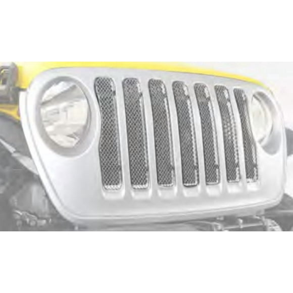 Fits 2018-2023 Jeep Wrangler JL Paramount Automotive Grille Insert 43-0354 Overlay; Wire Mesh Style; Without Light/Emblem Cutout; Chrome Plated; Stainless Steel