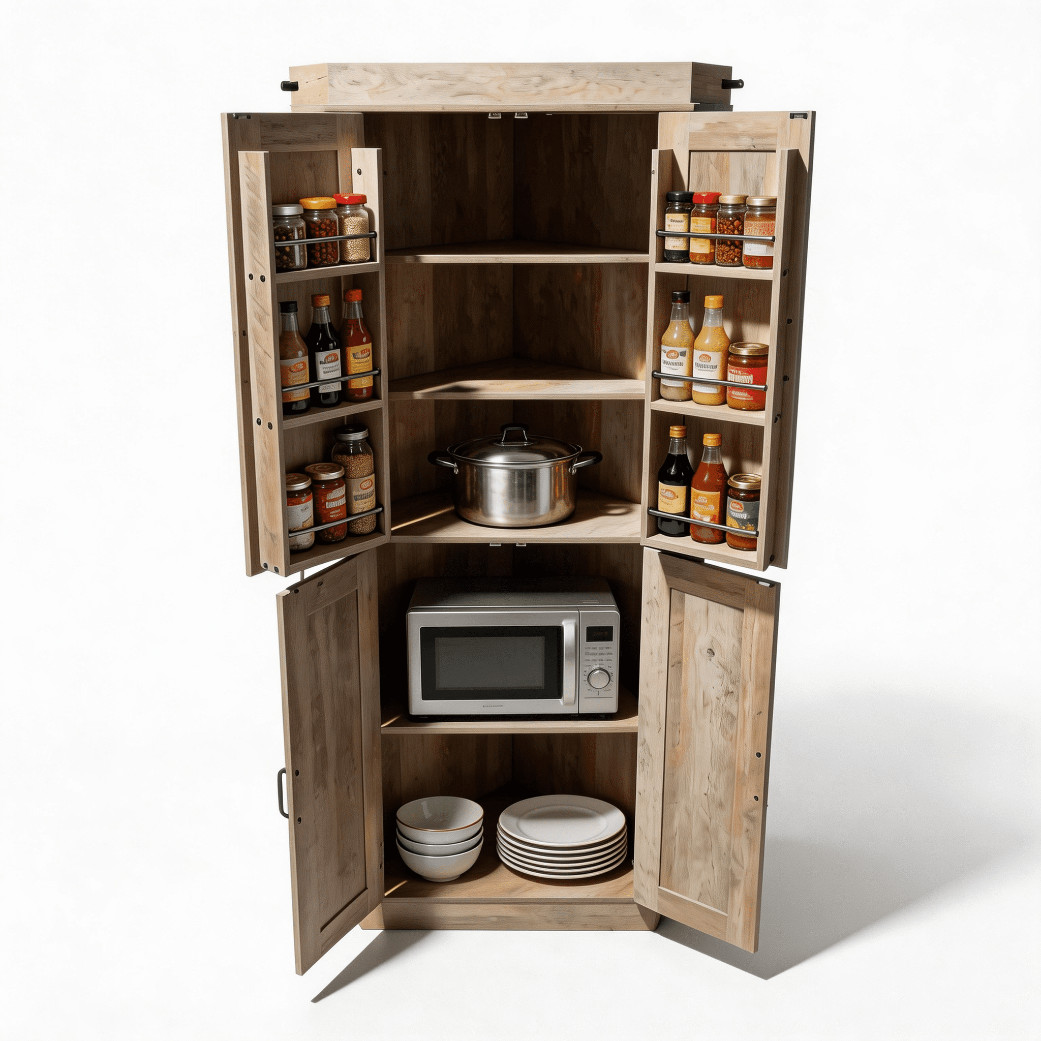 Garvee Farmhouse Corner Bar Cabinet, 71" Tall Pantry Cabinet with 4 Doors, L-Shaped Buffet Hutch for Dining Room, Ktichen, Gray