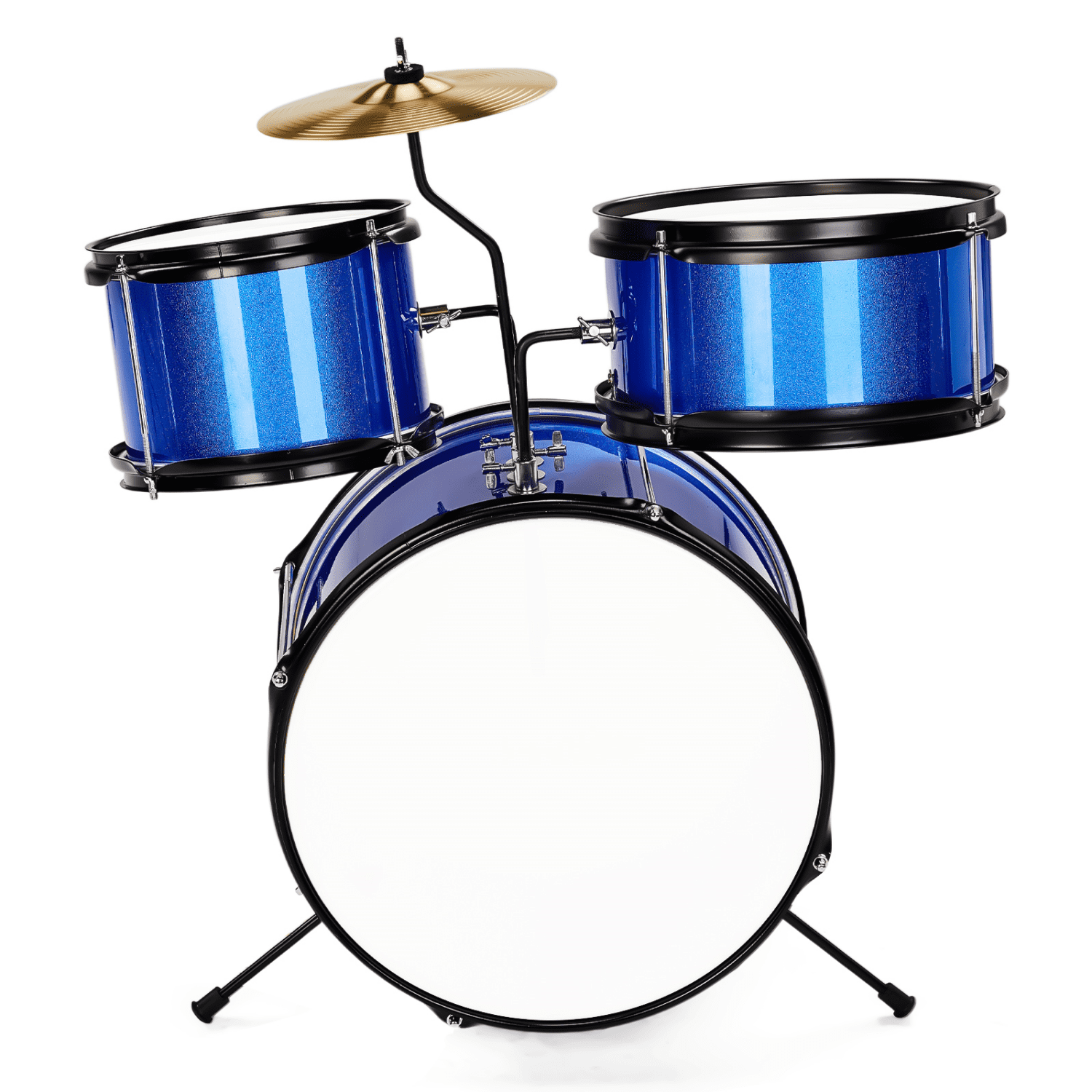 Hassch 3-Piece Drum Set, Beginners Drums Kit with Stool, Pedal & Drumsticks, Junior Drum Set Musical Instrument with Cymbal, Tom and Snare Drum, Dark Blue