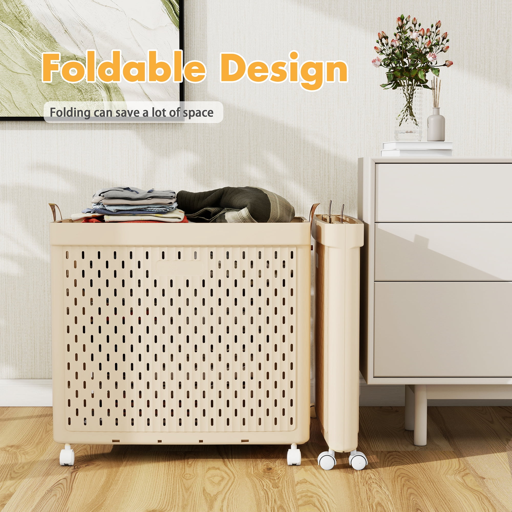 SEESPRING 108L Large Laundry Basket with Wheels,Collapsible Clothes Basket Organizer Laundry Basket,Plastic Dirty Clothes Laundry Hamper