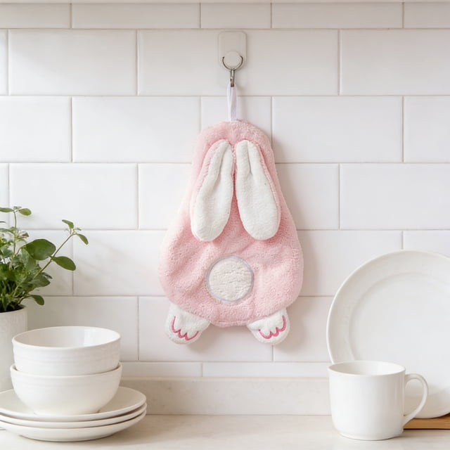 2pc Cute Bunny Shaped Hand Towel Super Absorbent Thickened Hanging Towel Kitchen Bathroom Accessory Ideal Gift For Friend And Family