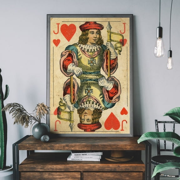Jack Of Hearts Vintage Playing Card Art Print, Retro Wall Art, Rustic Home Decor, Game Room Art Wall Art, Modern Wall Decor, 8x12 UNFRAMED