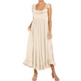 thumbnail image 1 of Vestido R.Vivimos de verano sin mangas, bohemio, con volantes y espalda, beige, 1 of 6