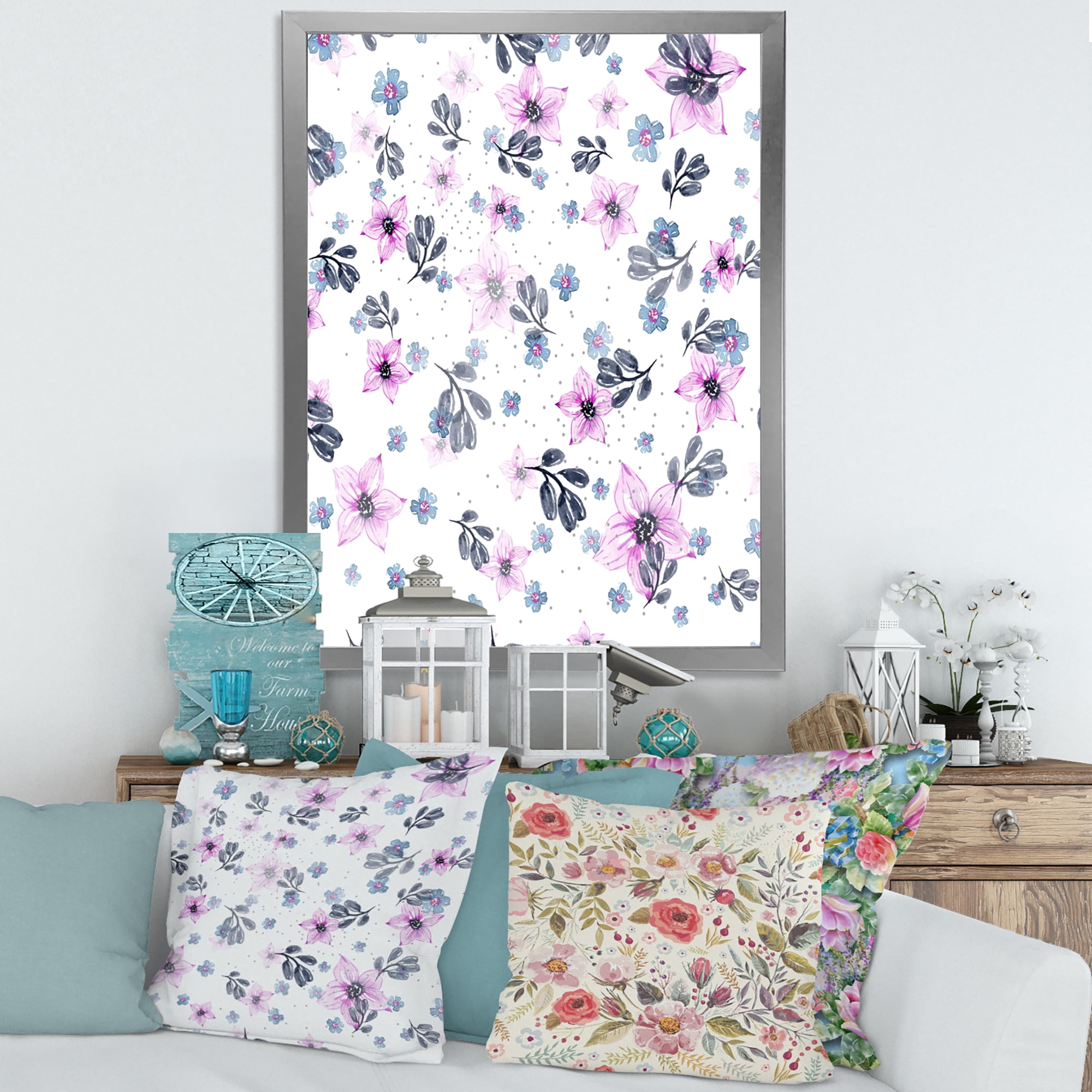 Designart 'Petals and Pink Flowers' Traditional Framed Art Print