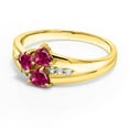 thumbnail image 3 of Gem Stone King 18K Yellow Gold Plated Silver Red Created Ruby and White Created Sapphire 3-Stone Ring for Women (0.98 Cttw, Heart Shape 4MM, Gemstone July Birthstone, Size 6), 3 of 5