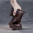 thumbnail image 4 of KIJBLAE Clearance 2024 Women's Brogue Shoes Platform Loafers Oxford Shoes Chunky Heel Lace Up Round Toe Brown Comfortable Leather Retro Ladies Footwear Brown 39, 4 of 6