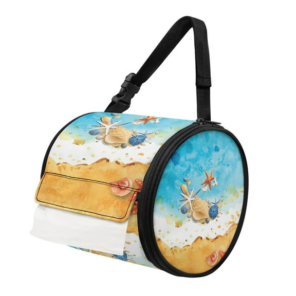 ZIATUBLE Beach Ocean Paper Towel Storage Case Starfish Shell Toilet Paper Holder Foldable Paper Towel Storage Bag Soft Hanging Paper Towel Dispenser Cover Accessories Decoration