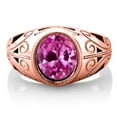 thumbnail image 3 of Gem Stone King 7.50 Ct Oval Pink Created Sapphire 18K Rose Gold Plated Silver Men's Ring, 3 of 5
