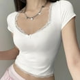 thumbnail image 4 of Cute Lace Stitching Cropped Top Women's Summer Short Sleeve T-shirt Y2K Aesthetic Slim-fitting Tees Coquette Cute Tops, 4 of 5