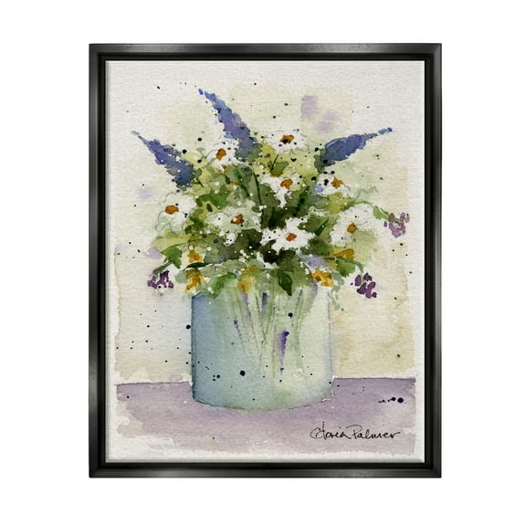 Stupell Industries Abstract Lilac & Daisy Blooms Botanical & Floral Painting Black Floater Framed Art Print Wall Art