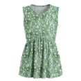 thumbnail image 3 of Smsaxvxz Womens Summer Tank Tops Fashion Floral Printed Crew Neck Sleeveless Pleated Casual Loose Blouse T-shirts Green M, 3 of 5