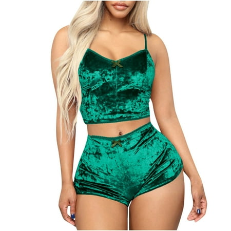 

Lanhui Women s Homewear V-neck Golden Diamond Velvet Sling Set Lingerie