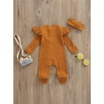 thumbnail image 4 of Cenuakty 2Pcs Unisex Baby Fall Set, Solid Color Ribbed Long Sleeves Zip-Up Footed Romper + Hairband for Girls, Boys, 0-6 Months, 4 of 8