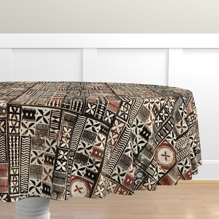 

Cotton Sateen Tablecloth 70 Round - Brown Mudcloth Panpacific Tapa Tiki Aloha Hawaii Fiji Print Custom Table Linens by Spoonflower