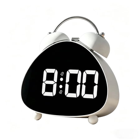 Retro Twin Bell Digital Alarm Clock, White - LED Large Display, Dual Alarms, Silent Non-Ticking, USB/Battery Powered, for Bedroom Office