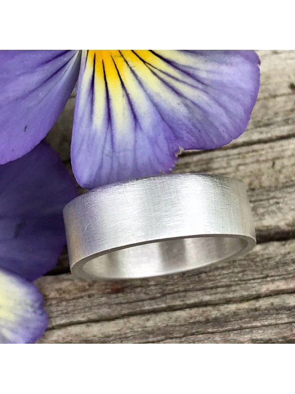 Silver Plated Wedding Band, 7mm Flat Band, Durable Unisex Ring, Minimalist Eco Friendly Jewelry for Everyday Wear