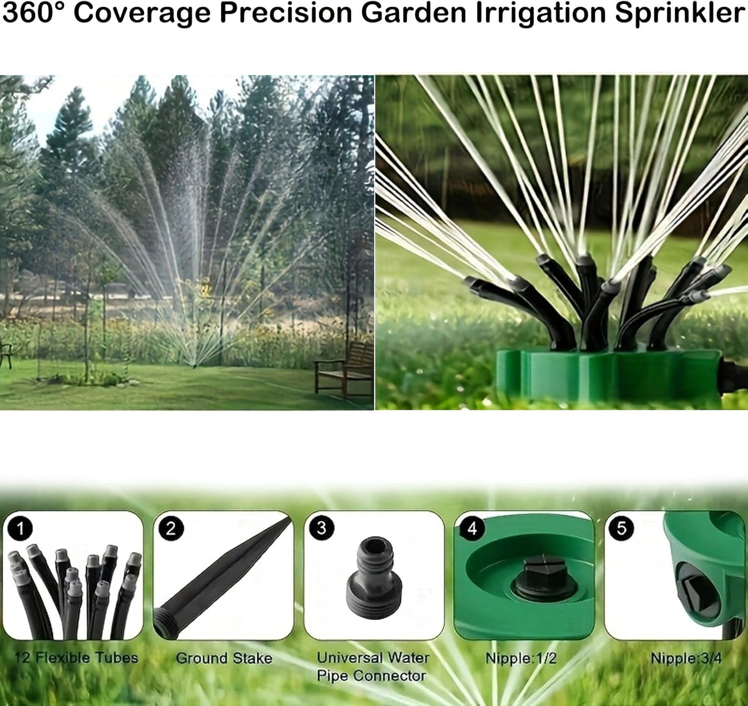 360° Coverage Precision Garden Irrigation Sprinkler, Automatic Multi Garden Lawn Sprinklers with 12 Nozzle Precision, Adjustable Flex Design Watering Gardening Tools for Yard and Grass (1PC)